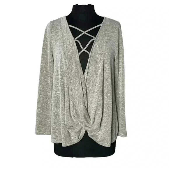 She + Sky Heathered Brown Criss Cross Lace Up Top Size M - Picture 1 of 6
